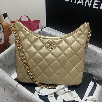 Chanel Hobo Calfskin Leather Gold Size 23CM