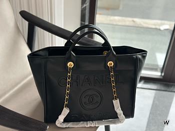 Chanel Deauville Line Canvas Tote Bag Black 38x29x20cm