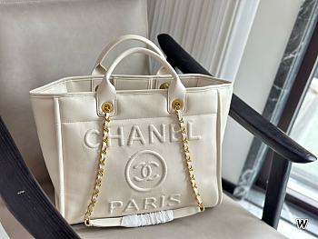 Chanel Deauville Line Canvas Tote Bag White 38x29x20cm