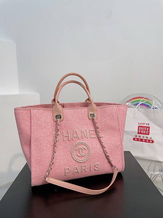 Chanel Deauville Line Canvas Tote Bag Pink 38x29x20cm - 1