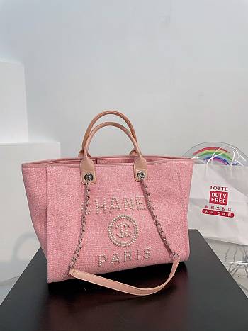 Chanel Deauville Line Canvas Tote Bag Pink 38x29x20cm