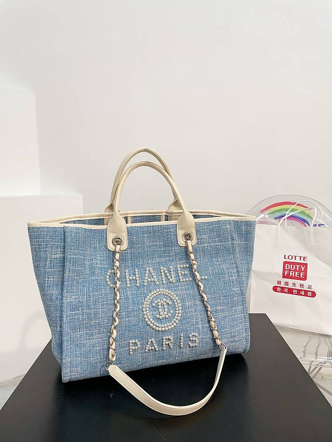 Chanel Deauville Line Canvas Tote Bag Denim 38x29x20cm - 1