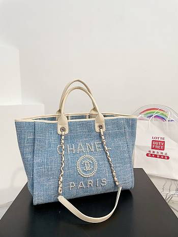 Chanel Deauville Line Canvas Tote Bag Denim 38x29x20cm
