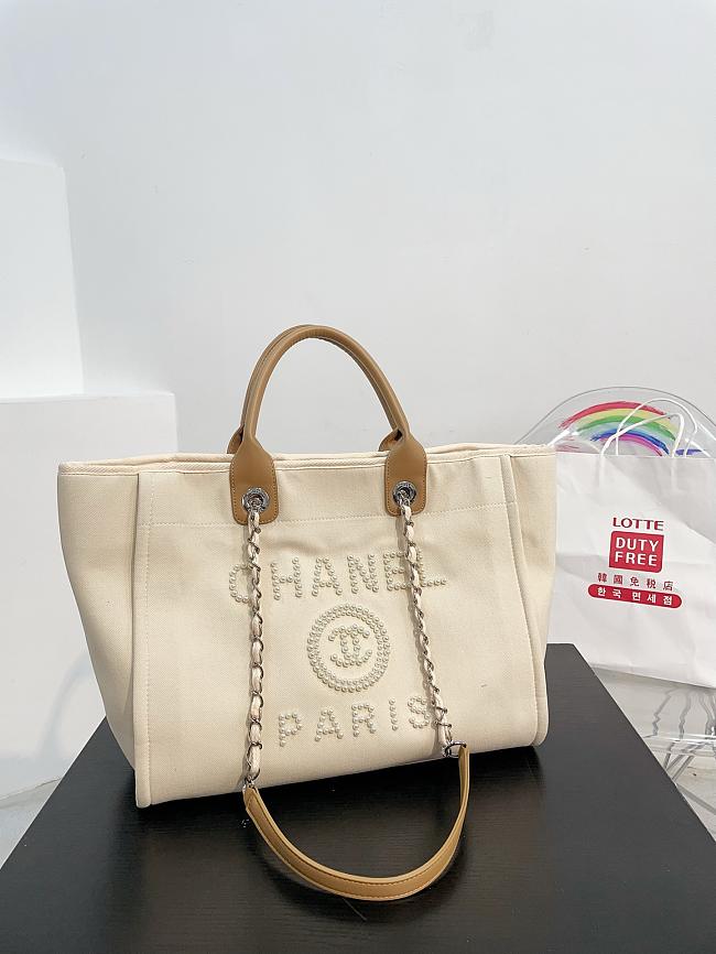 Chanel Deauville Line Canvas Tote Bag Cream 38x29x20cm - 1