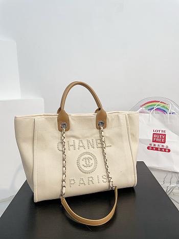 Chanel Deauville Line Canvas Tote Bag Cream 38x29x20cm