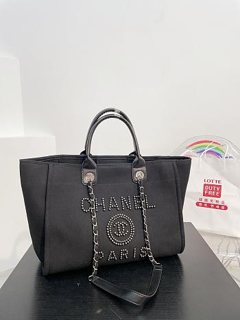 Chanel Deauville Line Canvas Tote Bag Silver 38x29x20cm