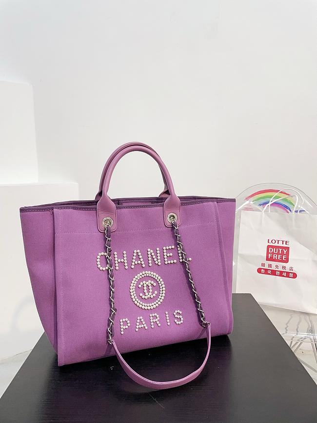 Chanel Deauville Line Canvas Tote Bag Purple 38x29x20cm - 1