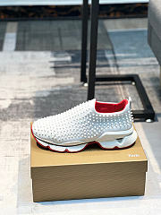 Christian Louboutin Black Spike Sock Leather Sneakers White Red - 4