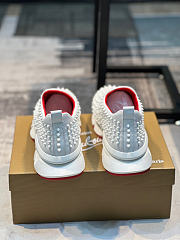 Christian Louboutin Black Spike Sock Leather Sneakers White Red - 5