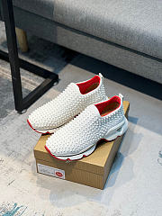 Christian Louboutin Black Spike Sock Leather Sneakers White Red - 2