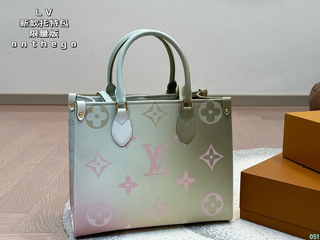LV Onthego Replica Tote Green Grey 25x19x15CM - 1