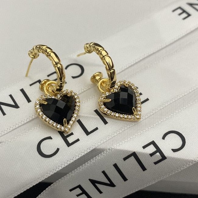 Celine Earrings Gold Black Heart 111#307 - 1