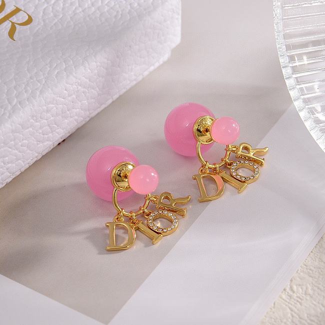 Dior Earrings Gold Pink 025#307 - 1