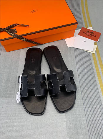 Hermes Oran Sandal Black Leather