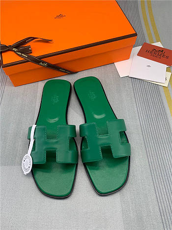 Hermes Oran Sandal Green Leather