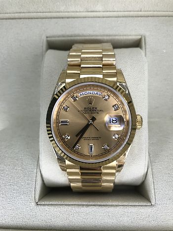 Rolex Watch 36mm Baguettes and Diamond Dial Gold
