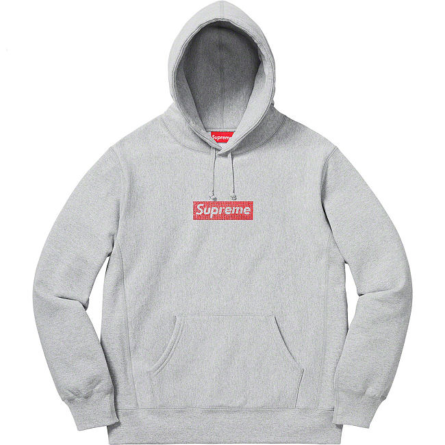 Supreme 19ss Swarovski Box Logo Hoodie Grey - 1