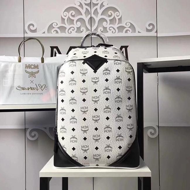 MCM Backpack Black White Polyester Size 42CM - 1
