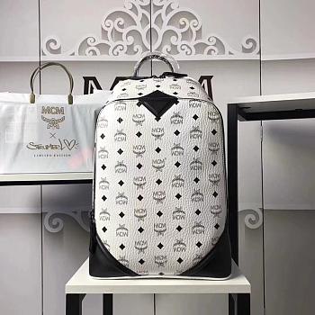 MCM Backpack Black White Polyester Size 42CM
