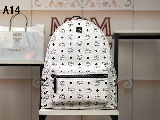 MCM Stark Backpack In Visetos White 33x27x13CM - 1