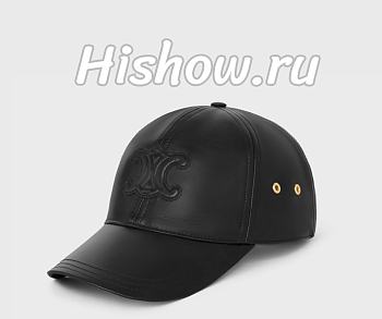 Celine Triomphe Baseball Cap in Lambskin Black