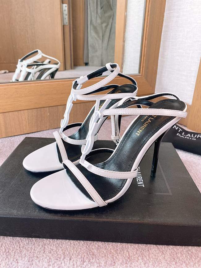 Saint Laurent Cassandre Logo Plaque Sandals White - 1