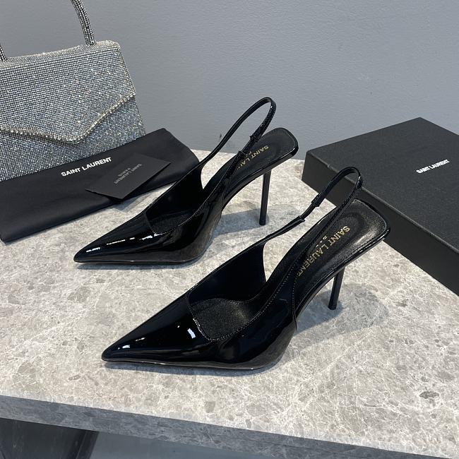 Saint Laurent Slingback Leather Pumps Black 10CM - 1