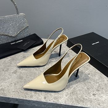 Saint Laurent Slingback Leather Pumps Cream 10CM