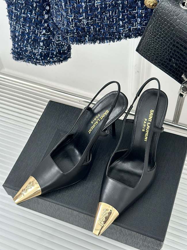 Saint Laurent Slingback Pumps Rough Skin Black 10CM - 1