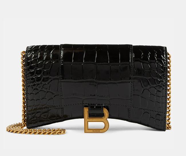 Balenciaga Hourglass Croc-Effect Leather Wallet on Chain Black 19x12x4cm - 1