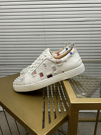 Christian Louboutin Sneaker Louis Spikes Junior White Denim