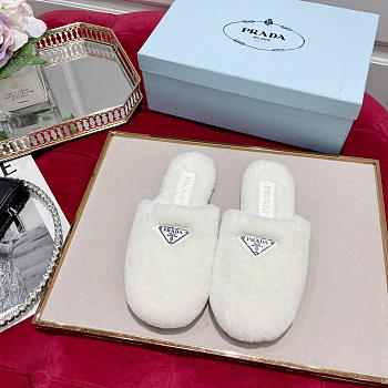 Prada Fur Slides Mules White P12408
