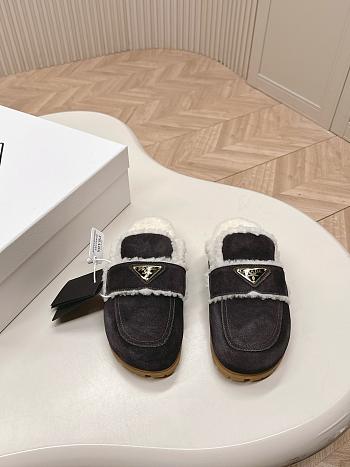Prada Suede and Shearling Slippers Black
