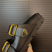 Prada Triangle-logo Leather Slides Black Gold - 5