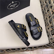 Prada Triangle-logo Leather Slides Black Gold - 4