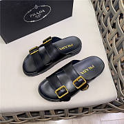 Prada Triangle-logo Leather Slides Black Gold - 2