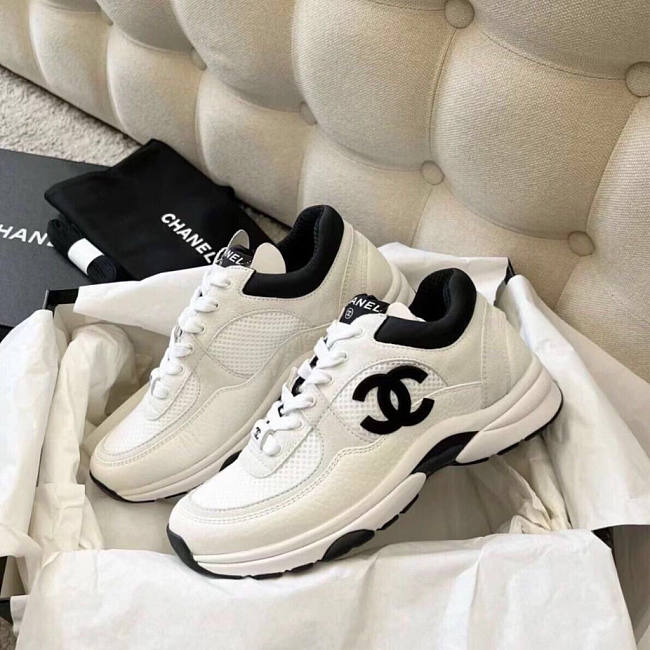 Chanel White Black CC Logo Runner Trainer Sneaker - 1