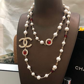 Chanel Necklace Gold Pearl 91