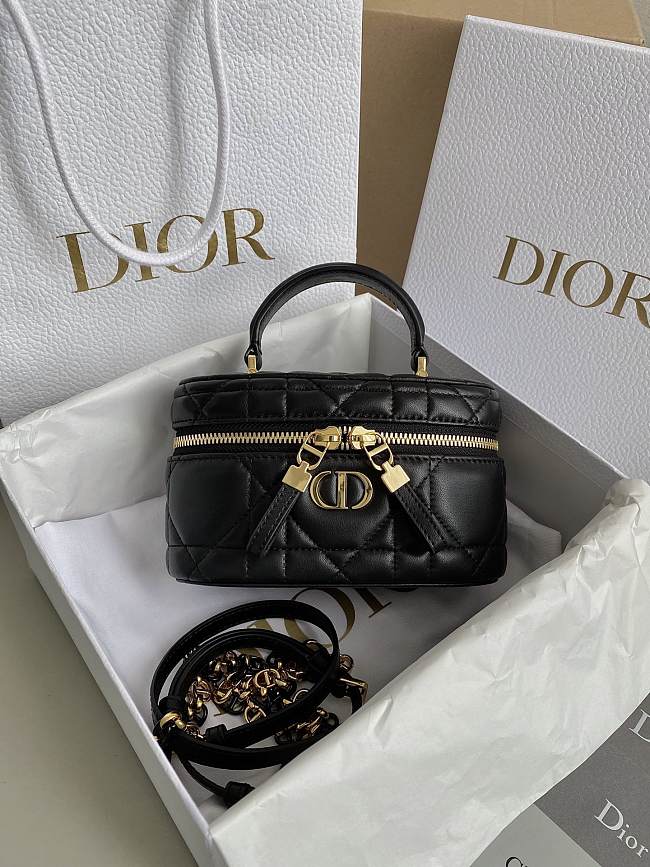 Dior Vanity Black Leather Makeup Bag Size 16×8×9cm - 1