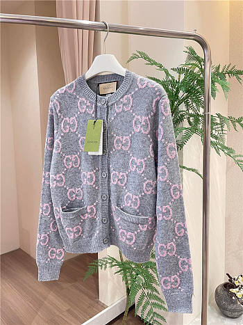 Gucci Cardigan Wool Top Version Grey Pink