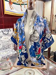 Dior Cashmere Lion Square Scalf 1117 Blue Size140x140cm - 4