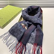 Gucci Bee Embroidery Scarf Blue 1140 Size 200x35cm - 6