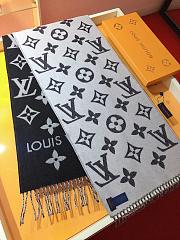 LV Monogram Cashmere Scarf Black 1154 Size 186x34cm - 2