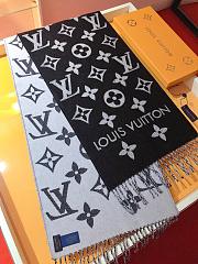LV Monogram Cashmere Scarf Black 1154 Size 186x34cm - 5