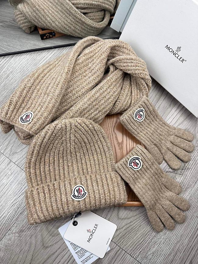 Moncler Wool Beanie Scalf Gloves Set Beige 1164 - 1