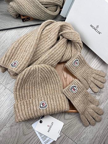 Moncler Wool Beanie Scalf Gloves Set Beige 1164