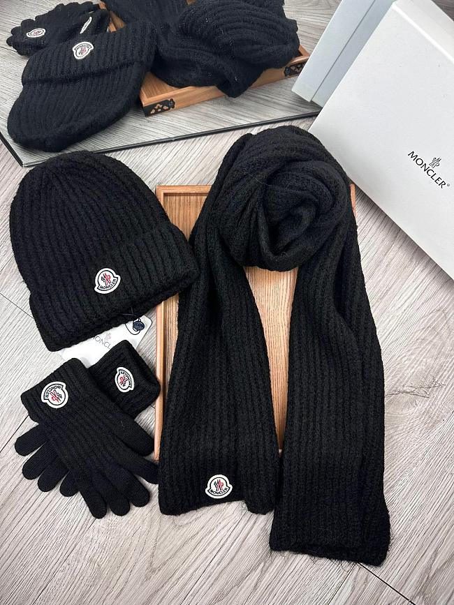 Moncler Wool Beanie Scalf Gloves Set Black 1164 - 1