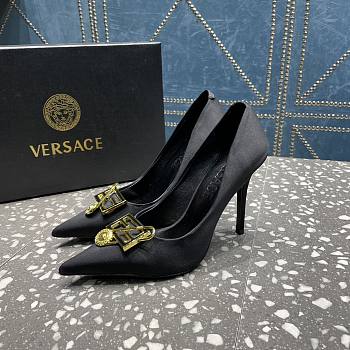 Versace Pointed Toe Black Lacquer Leather Pumps
