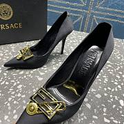 Versace Pointed Toe Black Lacquer Leather Pumps - 4