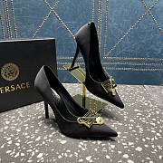 Versace Pointed Toe Black Lacquer Leather Pumps - 3